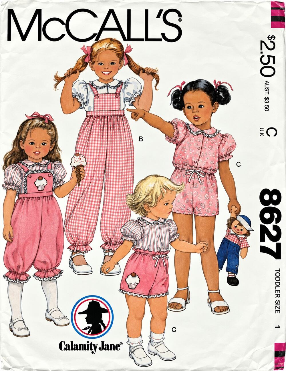8627 McCalls SEWING Pattern Girls 80s Overalls Romper Overalls Shorts Toddler 1T